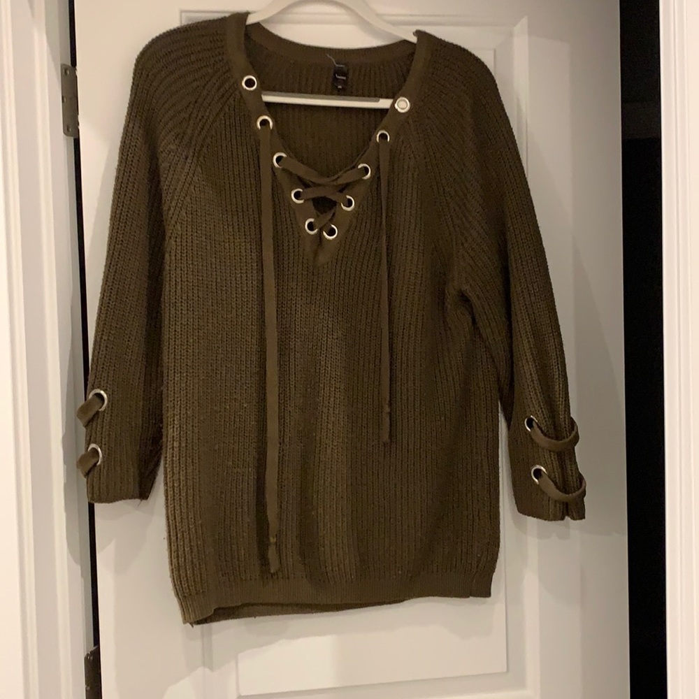 Lace up front sweater